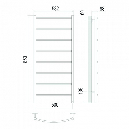 Классик П8 500х850 Электро (quick touch) Полотенцесушитель TERMINUS Сатин Омск - фото 4 Классик П8 500х850 Электро (quick touch) Полотенцесушитель TERMINUS Сатин Омск - фото 4