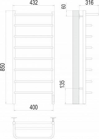 Полка П8 400х850 Электро (quick touch) Полотенцесушитель  TERMINUS Омск - фото 3
