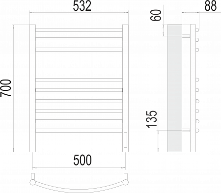 Классик П9 500х700 электро (sensor quick touch)  Полотенцесушитель TERMINUS Омск - фото 3