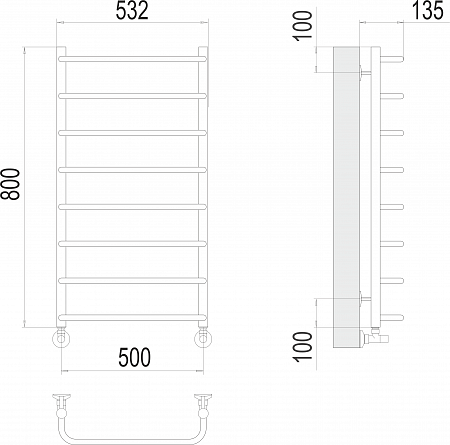 Стандарт П8 500х800  Полотенцесушитель  TERMINUS Омск - фото 3