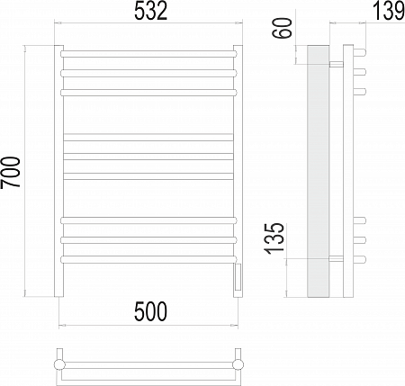 Прато П9 500х700 электро (sensor quick touch) Полотенцесушитель  TERMINUS Омск - фото 3