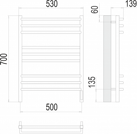 Соренто П9 500х700 электро (sensor quick touch) Полотенцесушитель  TERMINUS Омск - фото 3