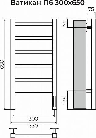 Ватикан П6 300х650 Электро (quick touch) Полотенцесушитель TERMINUS Омск - фото 3