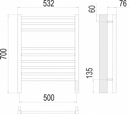 Аврора П9 500х700 электро (sensor quick touch)  Полотенцесушитель TERMINUS Омск - фото 3